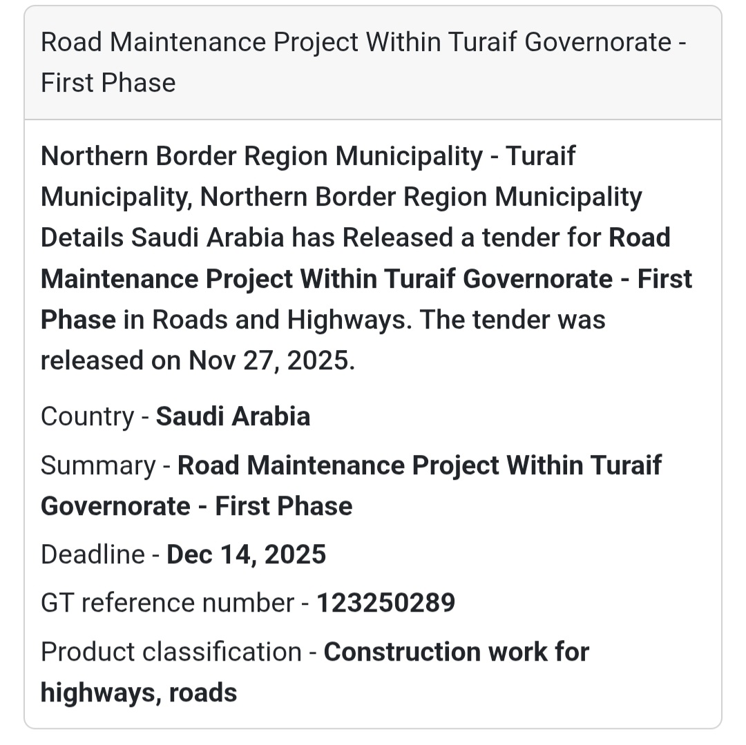 🛣️ New Infrastructure Tender – Saudi Arabia 🇸🇦
