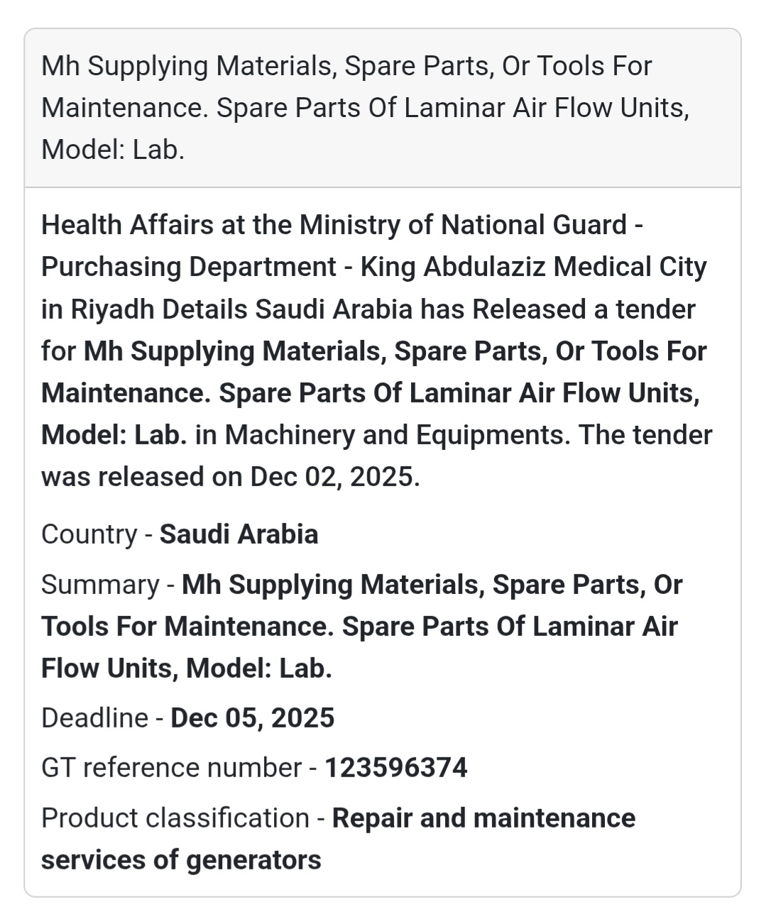 🛠️ New Maintenance Tender – Saudi Arabia 🇸🇦