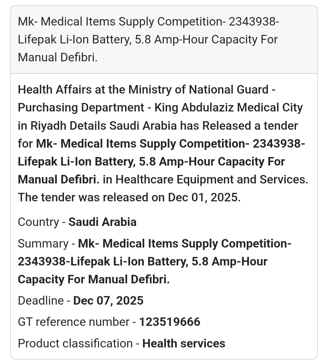 ⚡ New Medical Supply Tender – Saudi Arabia 🇸🇦