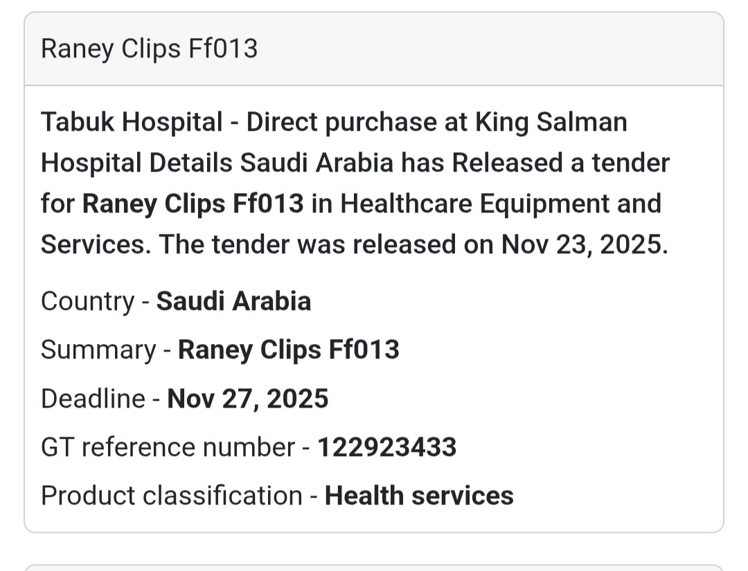 🩺 New Medical Tender – Saudi Arabia 🇸🇦