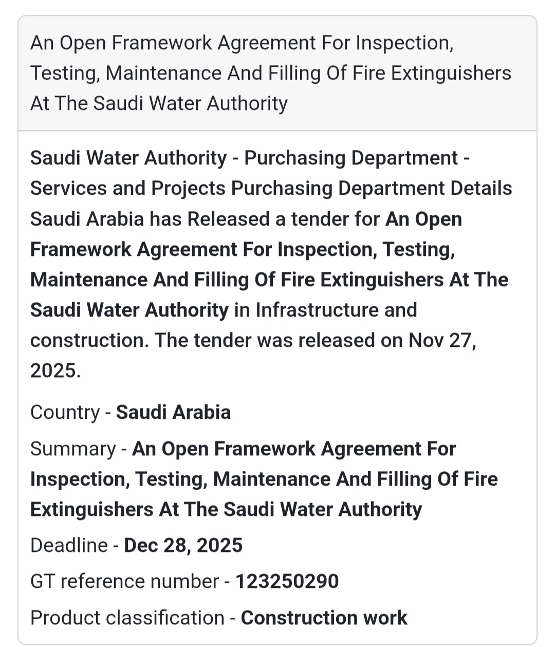 🔥 New Safety & Infrastructure Tender – Saudi Arabia 🇸🇦