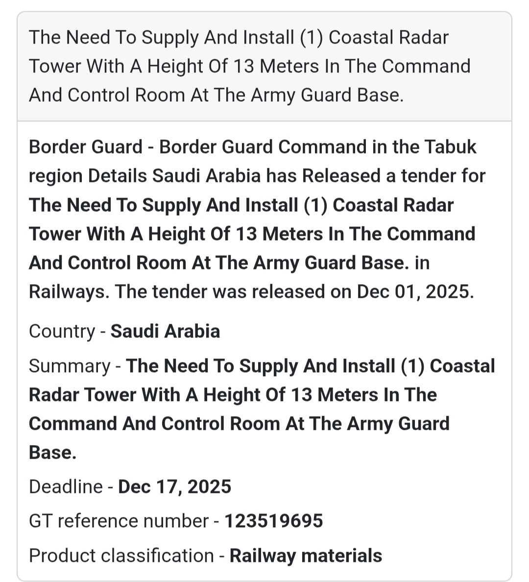 📡 New Security & Infrastructure Tender – Saudi Arabia 🇸🇦