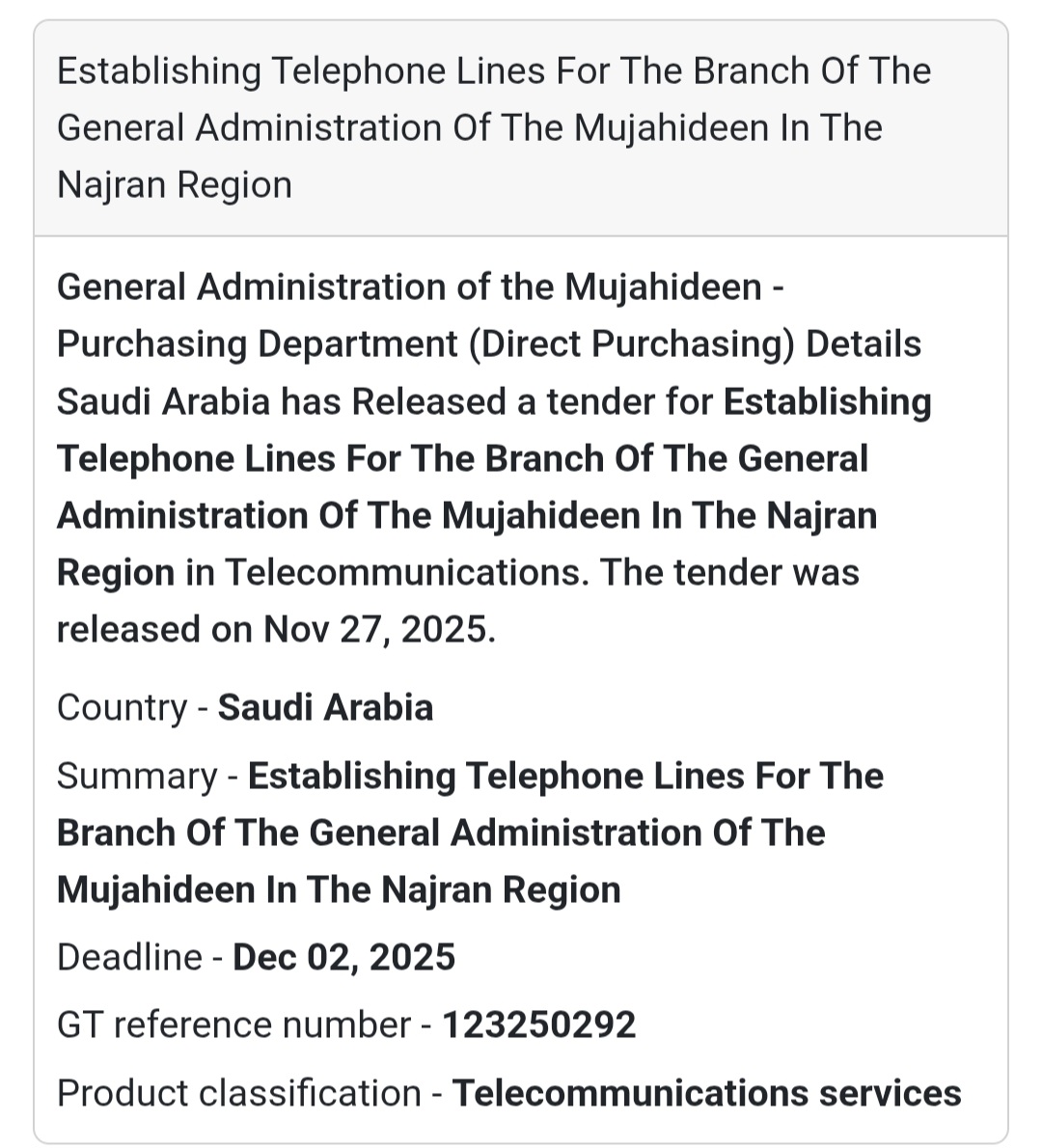 📞 New Telecom Tender – Saudi Arabia 🇸🇦