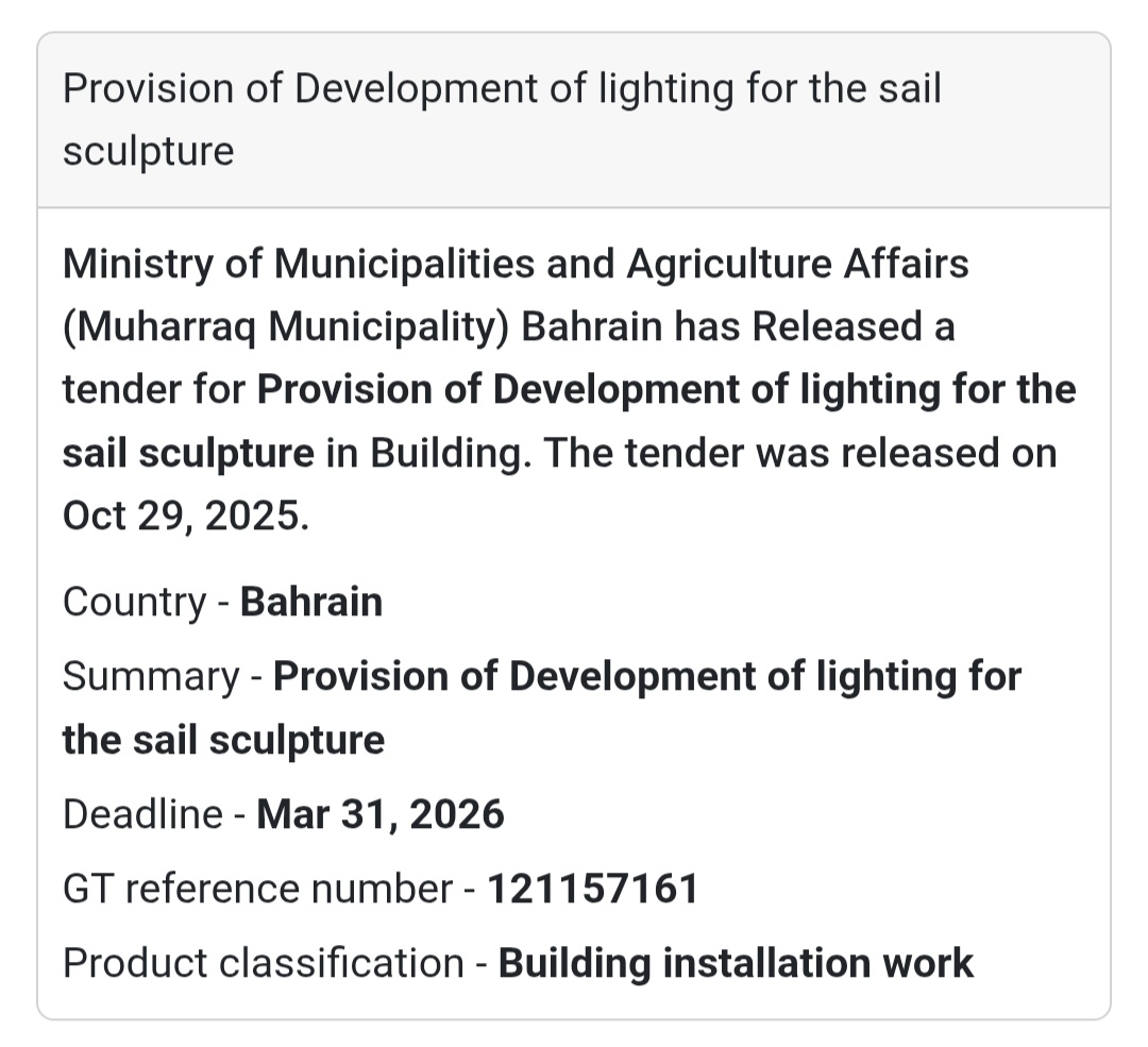 💡 New Tender Alert – Bahrain 🇧🇭