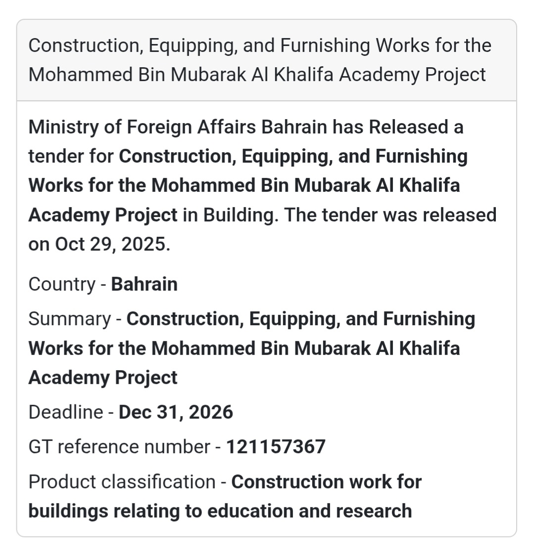 🚧 New Tender Alert – Bahrain 🇧🇭