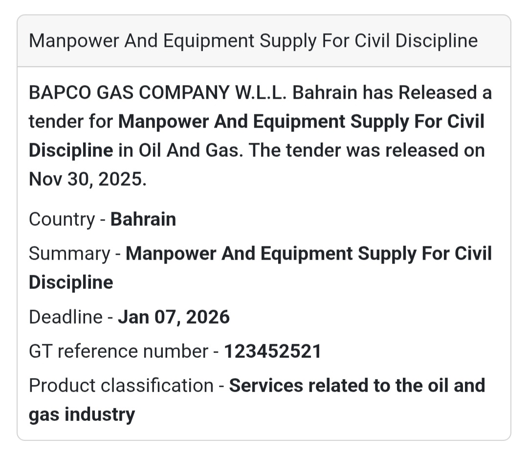 ⚡ New Tender Alert –Bahrain 🇧🇭
