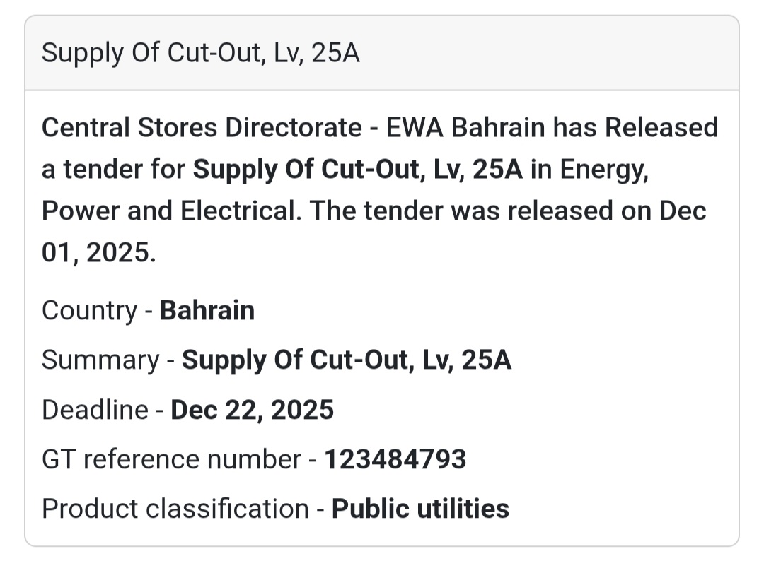 ⚡ New Tender Alert –Bahrain 🇧🇭