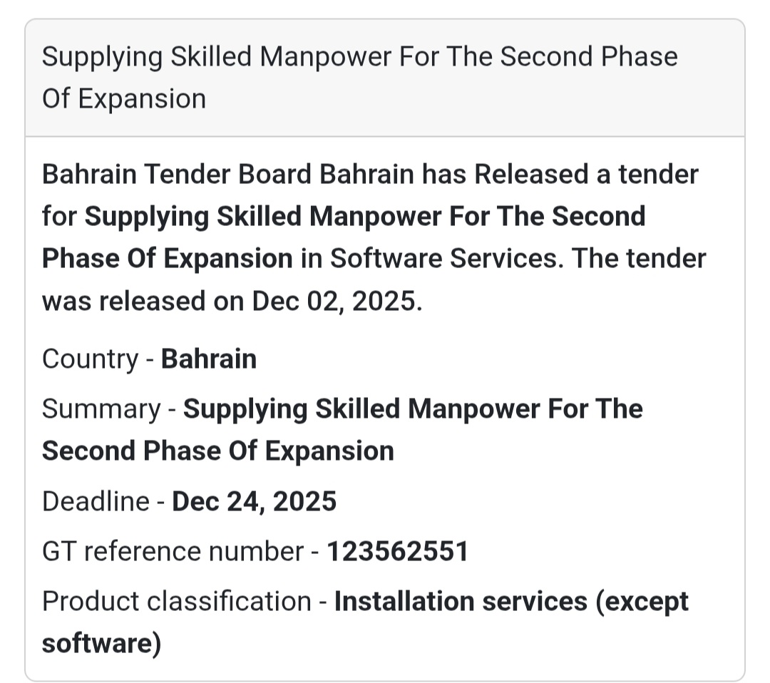 ⚡ New Tender Alert –Bahrain 🇧🇭