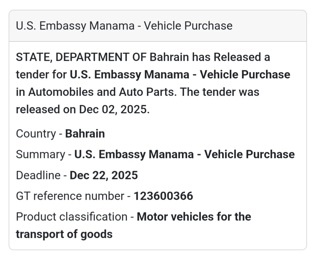 ⚡ New Tender Alert –Bahrain 🇧🇭