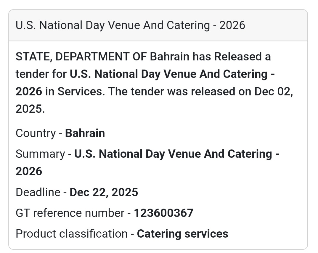 ⚡ New Tender Alert –Bahrain 🇧🇭