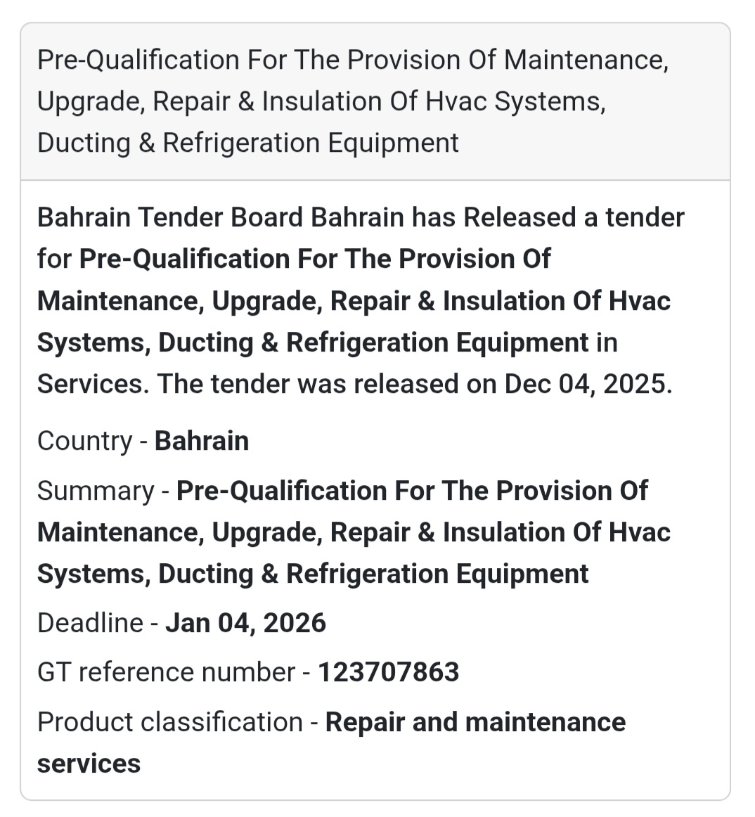 ⚡ New Tender Alert –Bahrain 🇧🇭