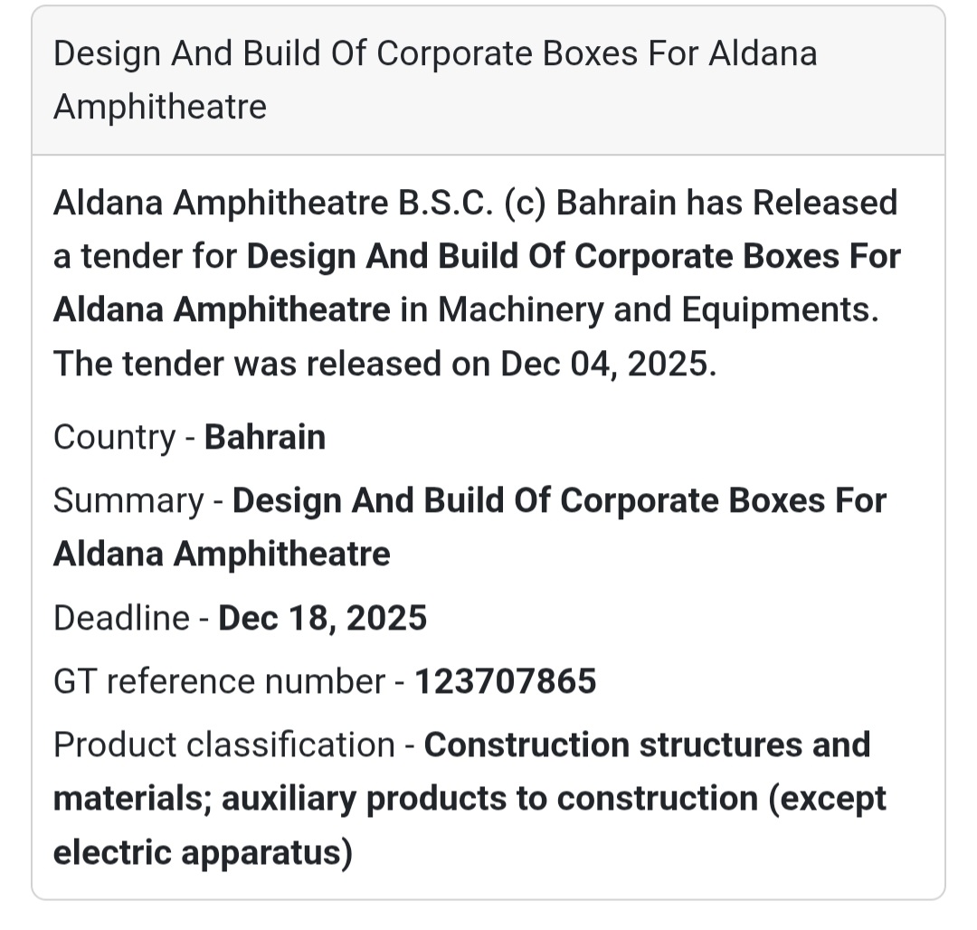 ⚡ New Tender Alert –Bahrain 🇧🇭