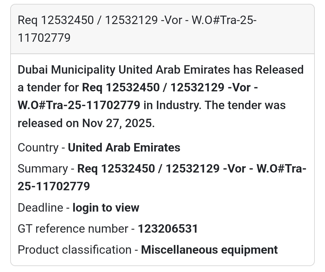 🚨 New Tender Alert – Dubai Municipality (UAE) 🇦🇪
