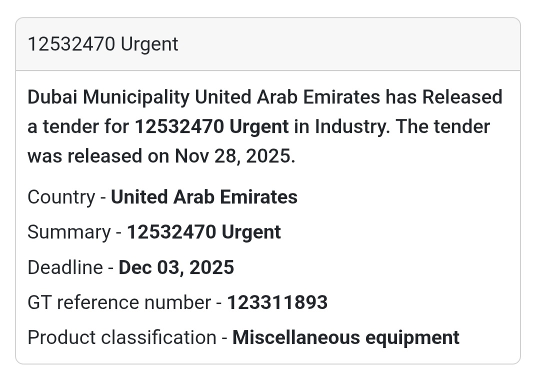 🚨 New Tender Alert – Dubai Municipality (UAE) 🇦🇪