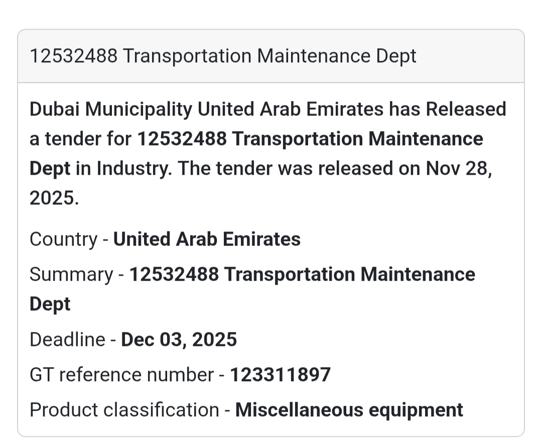 🚨 New Tender Alert – Dubai Municipality (UAE) 🇦🇪