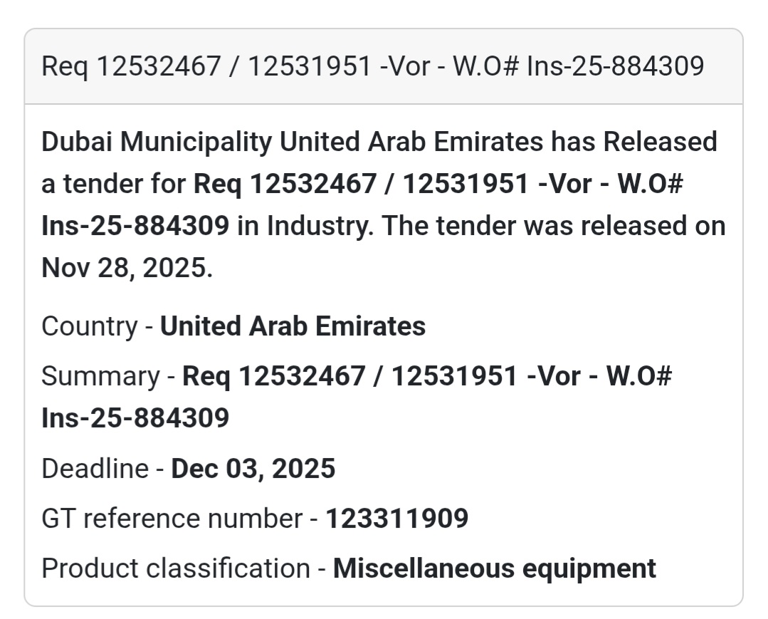 🚨 New Tender Alert – Dubai Municipality (UAE) 🇦🇪