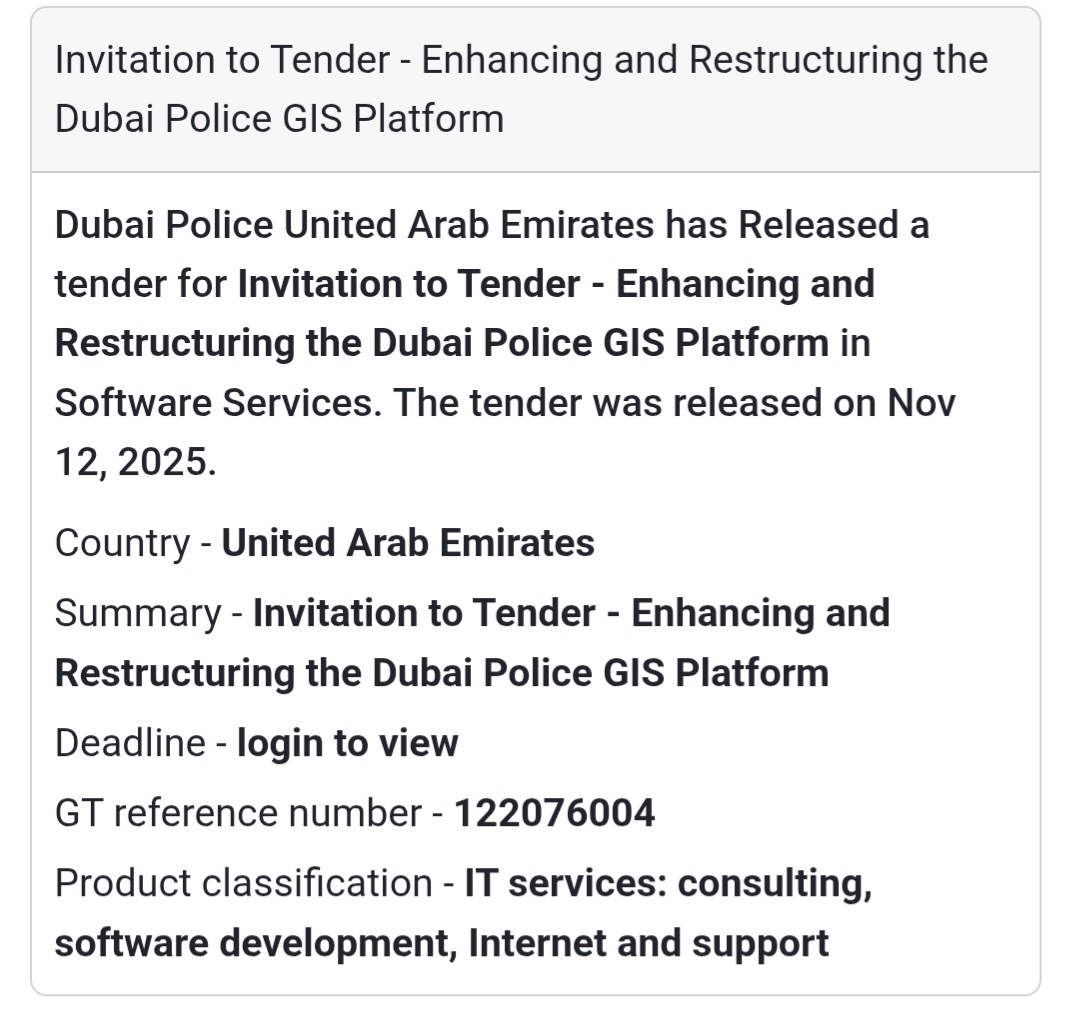 📡 New Tender Alert – Dubai Police GIS Platform Upgrade