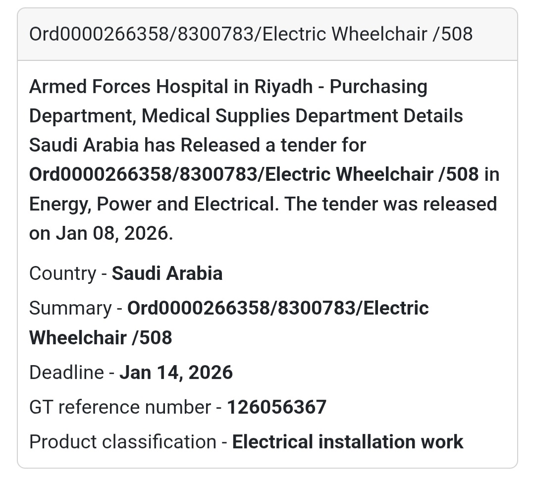New Tender Alert: Electric Wheelchair Supply in Saudi Arabia! 🇸🇦