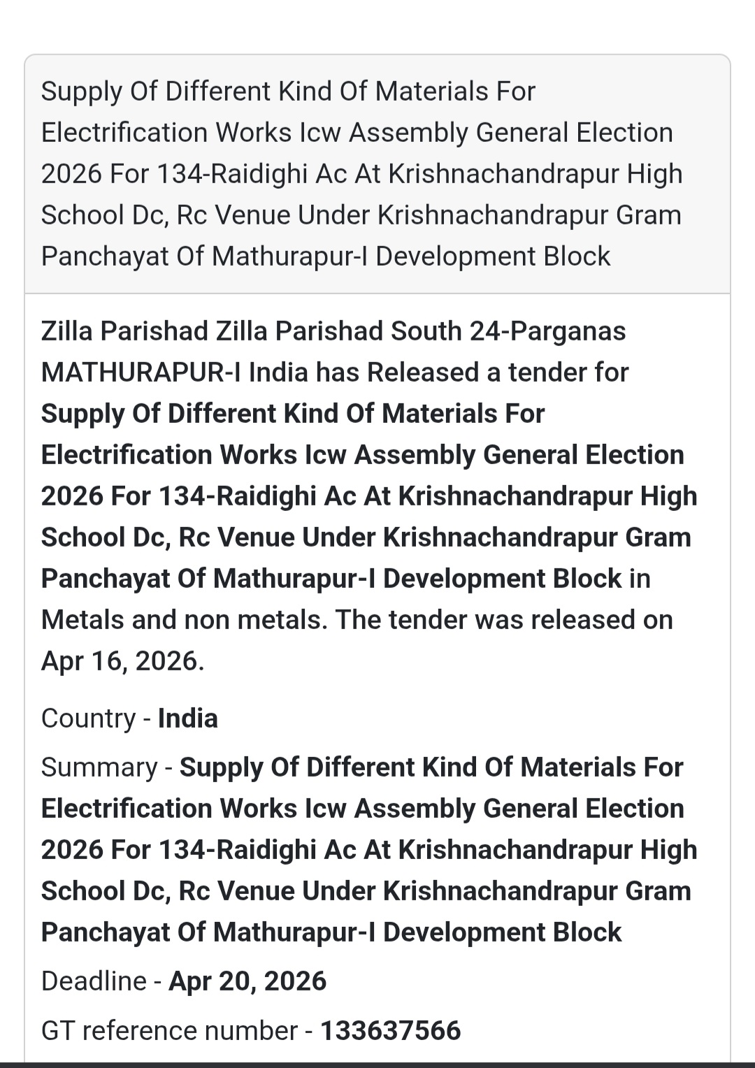 📢 New Tender Alert: Electrification Materials Supply ⚡