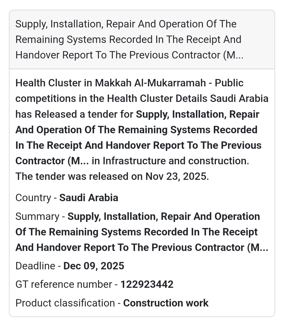 🏥🔧 New Tender Alert – Saudi Arabia 🇸🇦