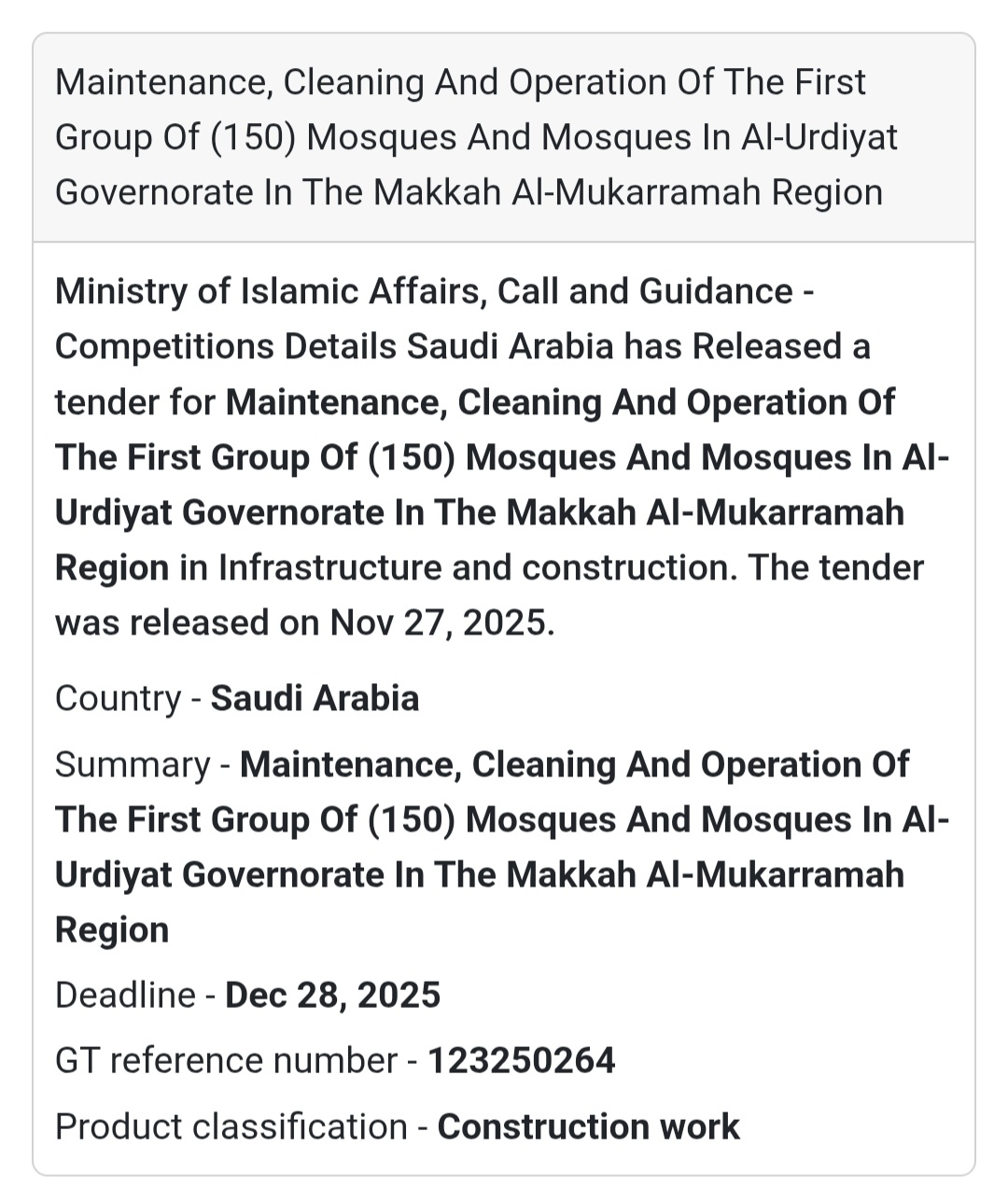 📢 New Tender Alert – Saudi Arabia 🇸🇦
