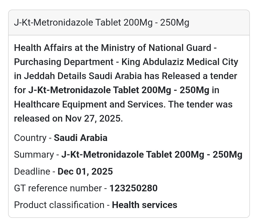 💊 New Tender Alert – Saudi Arabia 🇸🇦