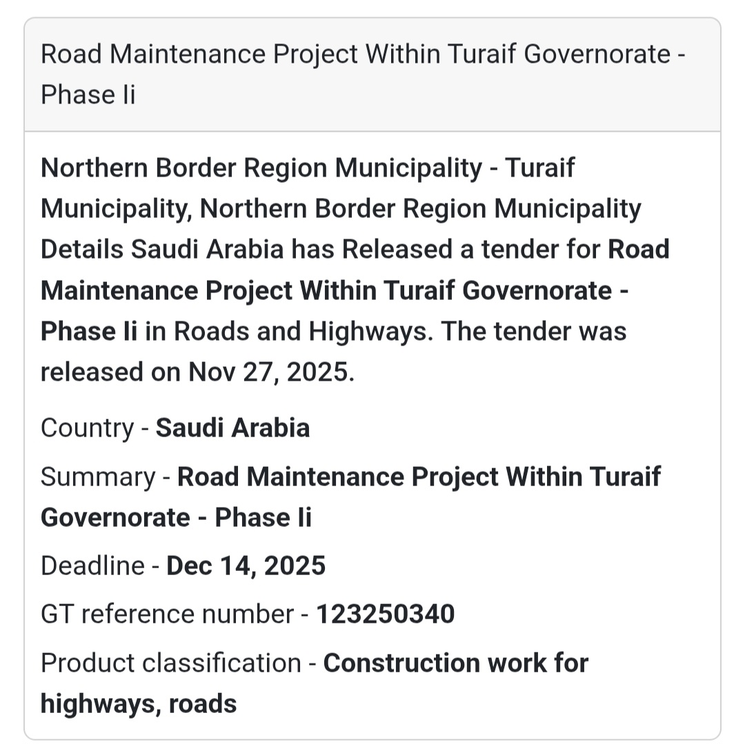 🎉 New Tender Alert – Saudi Arabia 🇸🇦