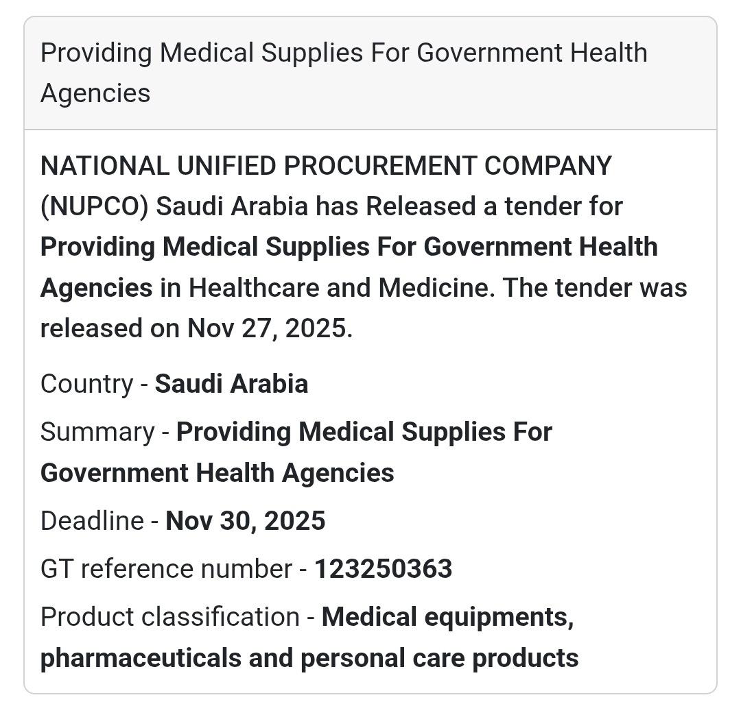 🇸🇦💊 New Tender Alert – Saudi Arabia 🇸🇦