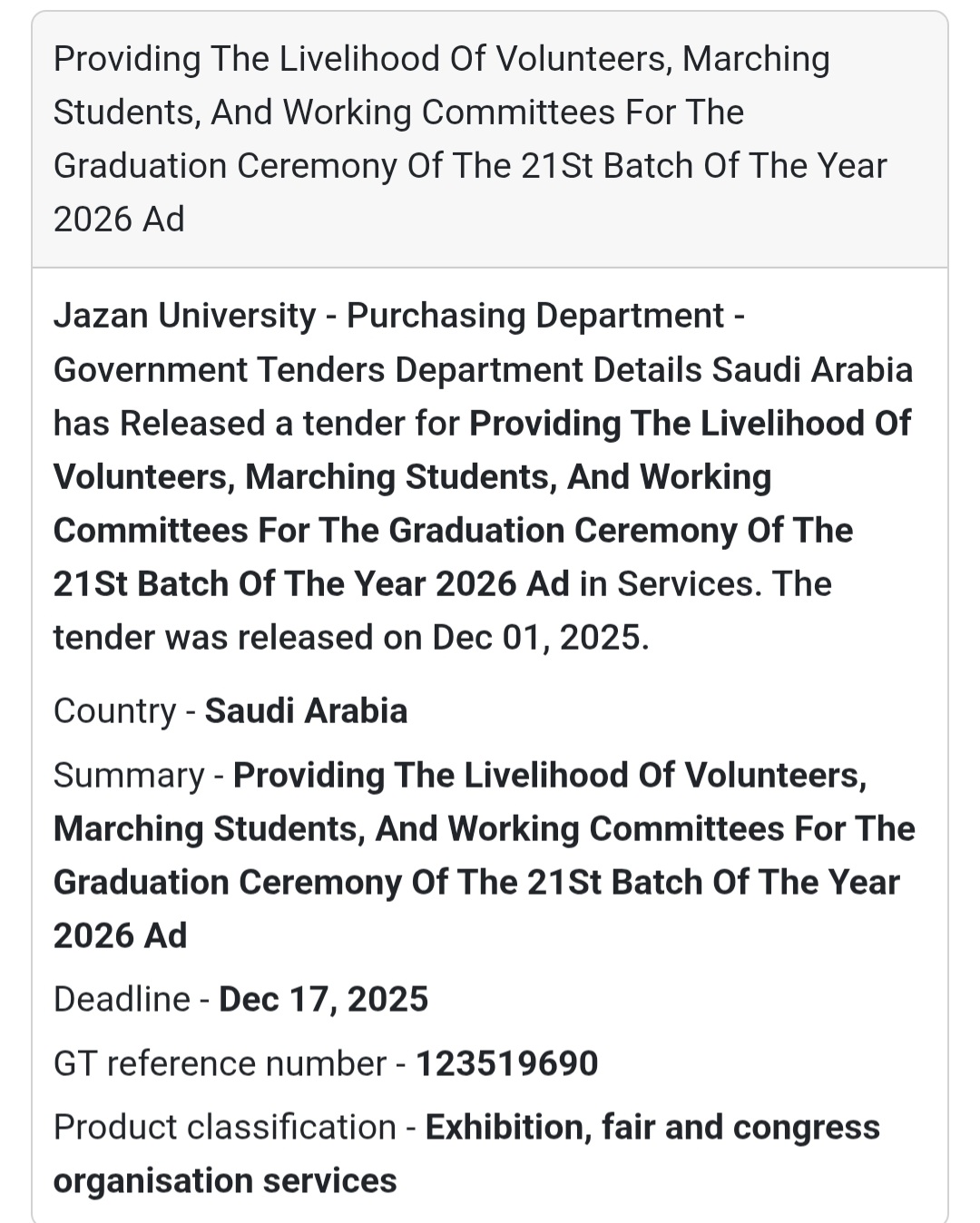 🎓 New Tender Alert – Saudi Arabia