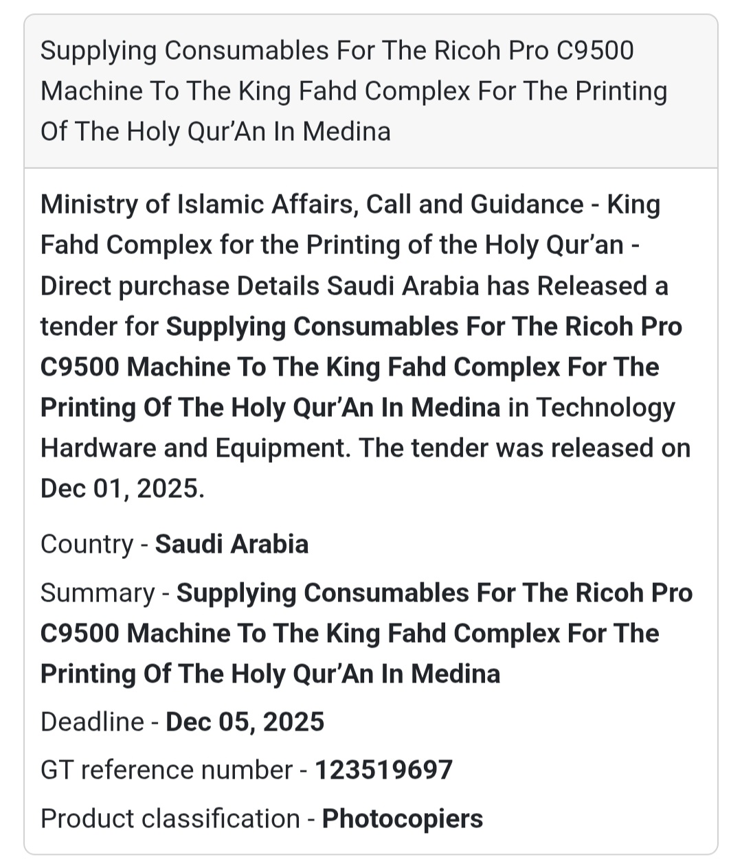 🚨 New Tender Alert – Saudi Arabia 🇸🇦