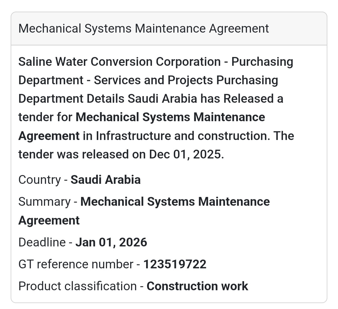 🚨 New Tender Alert – Saudi Arabia 🇸🇦