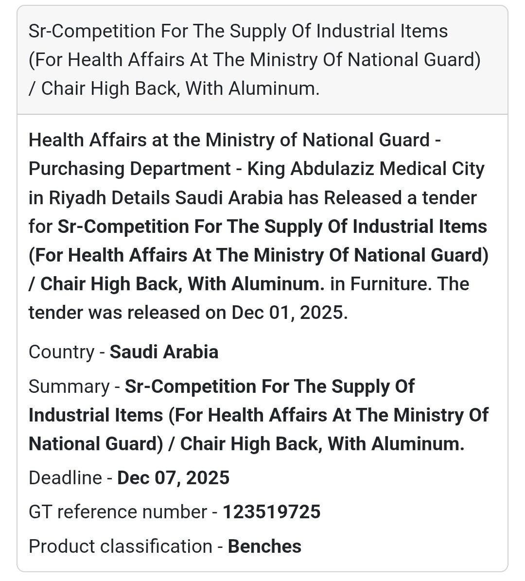 🪑 New Tender Alert – Saudi Arabia!