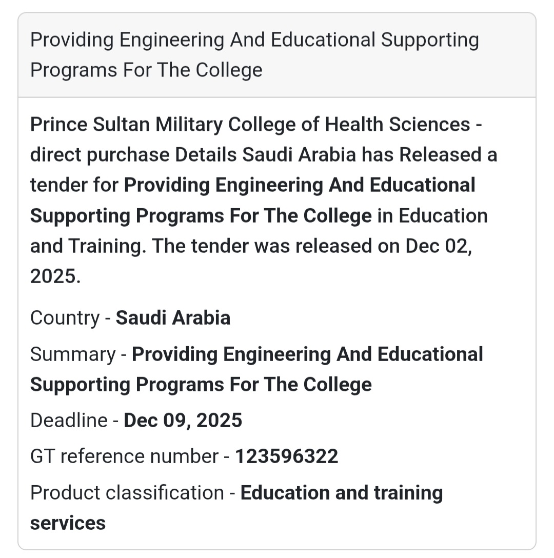 📢 New Tender Alert – Saudi Arabia
