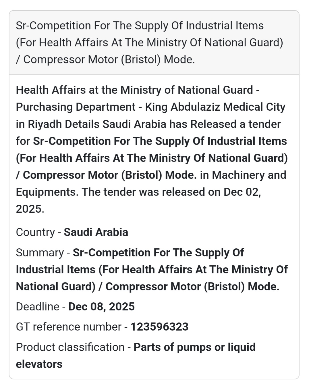 📢 New Tender Alert – Saudi Arabia