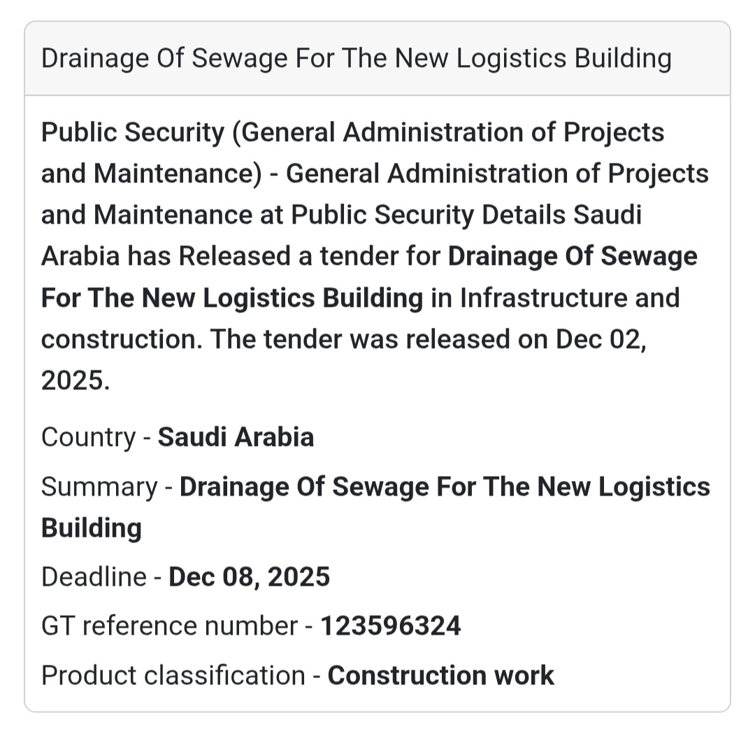 📢 New Tender Alert – Saudi Arabia