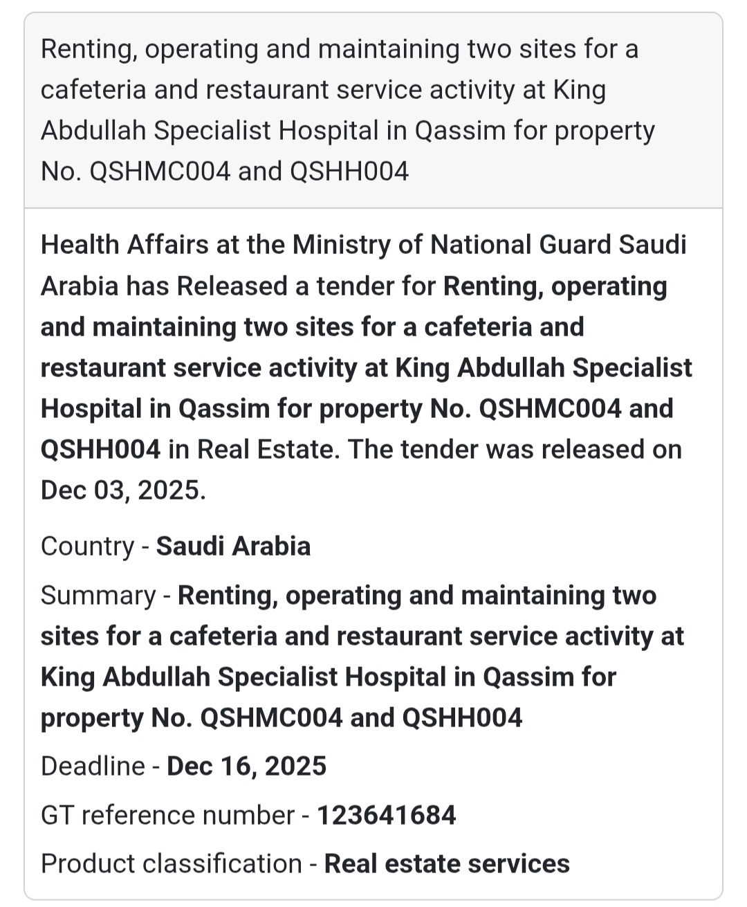 📢 New Tender Alert – Saudi Arabia
