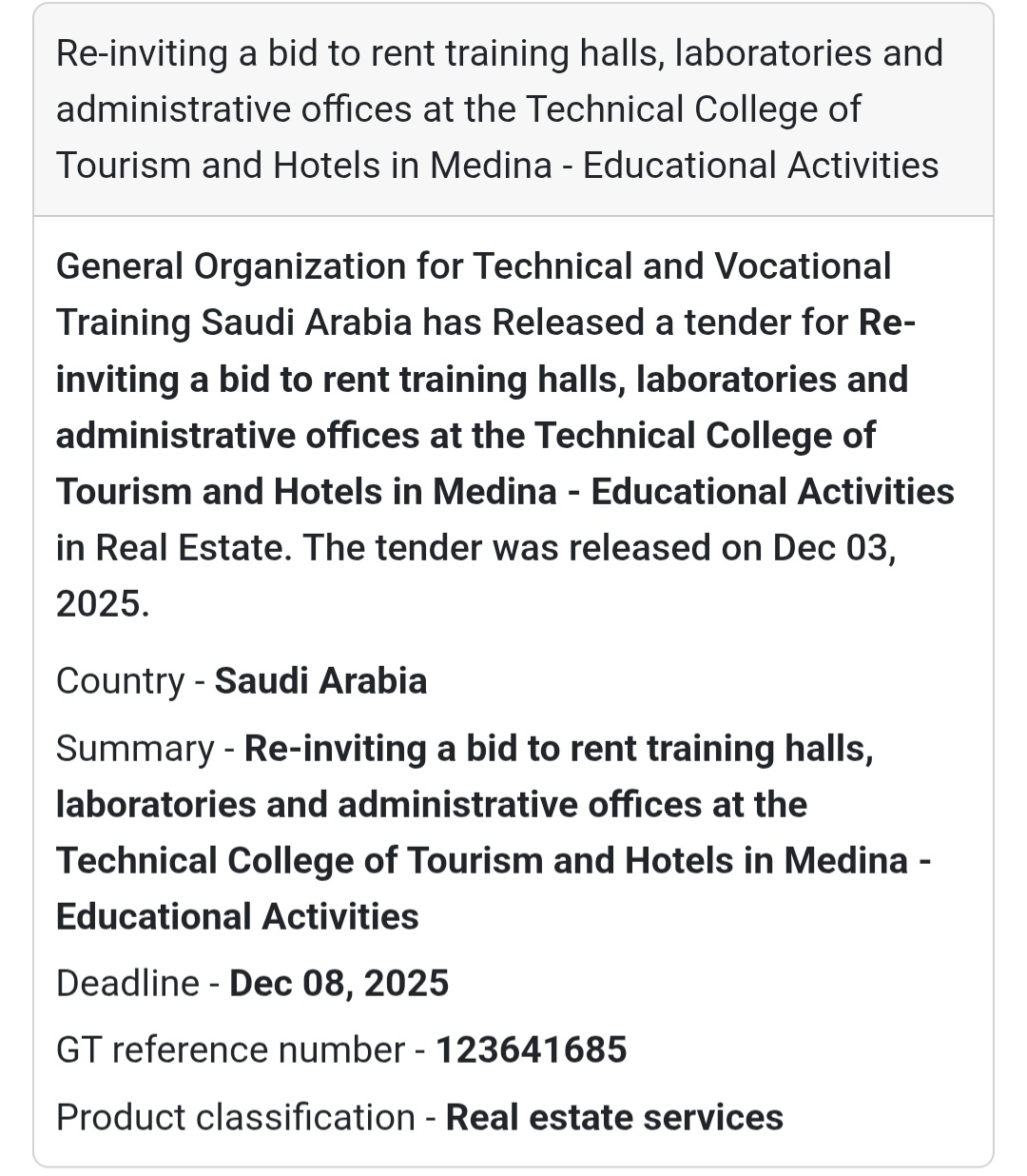 📢 New Tender Alert – Saudi Arabia