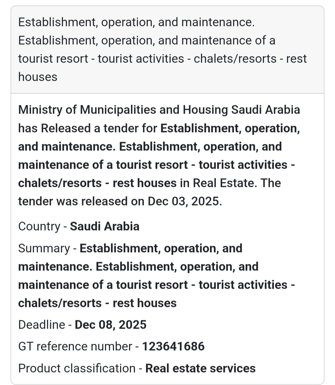 📢 New Tender Alert – Saudi Arabia