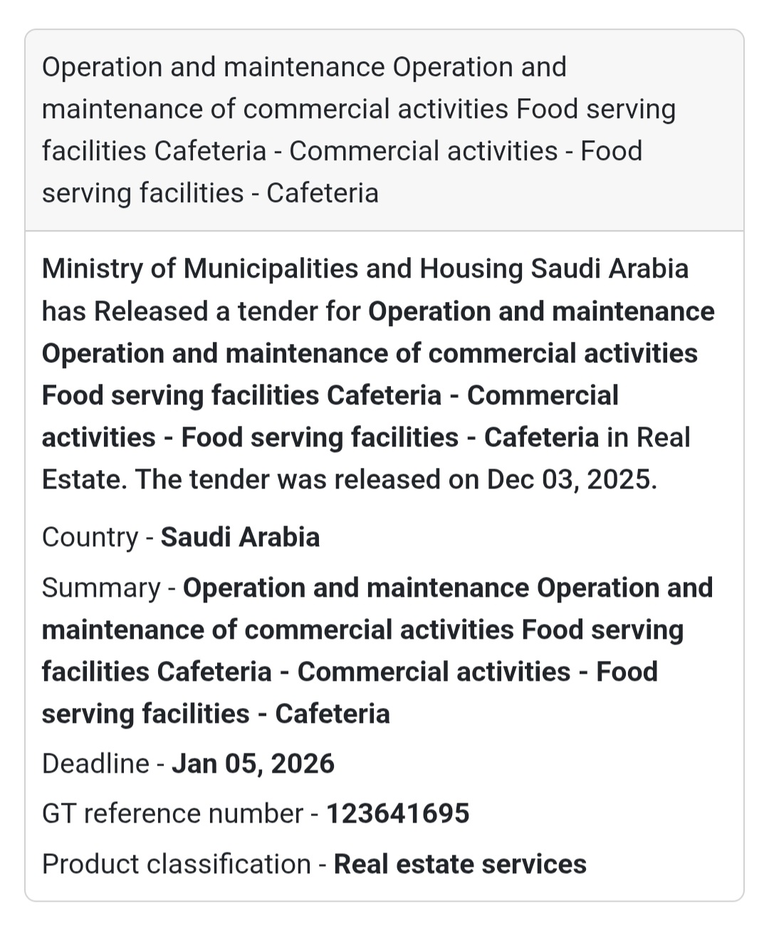 📢 New Tender Alert – Saudi Arabia