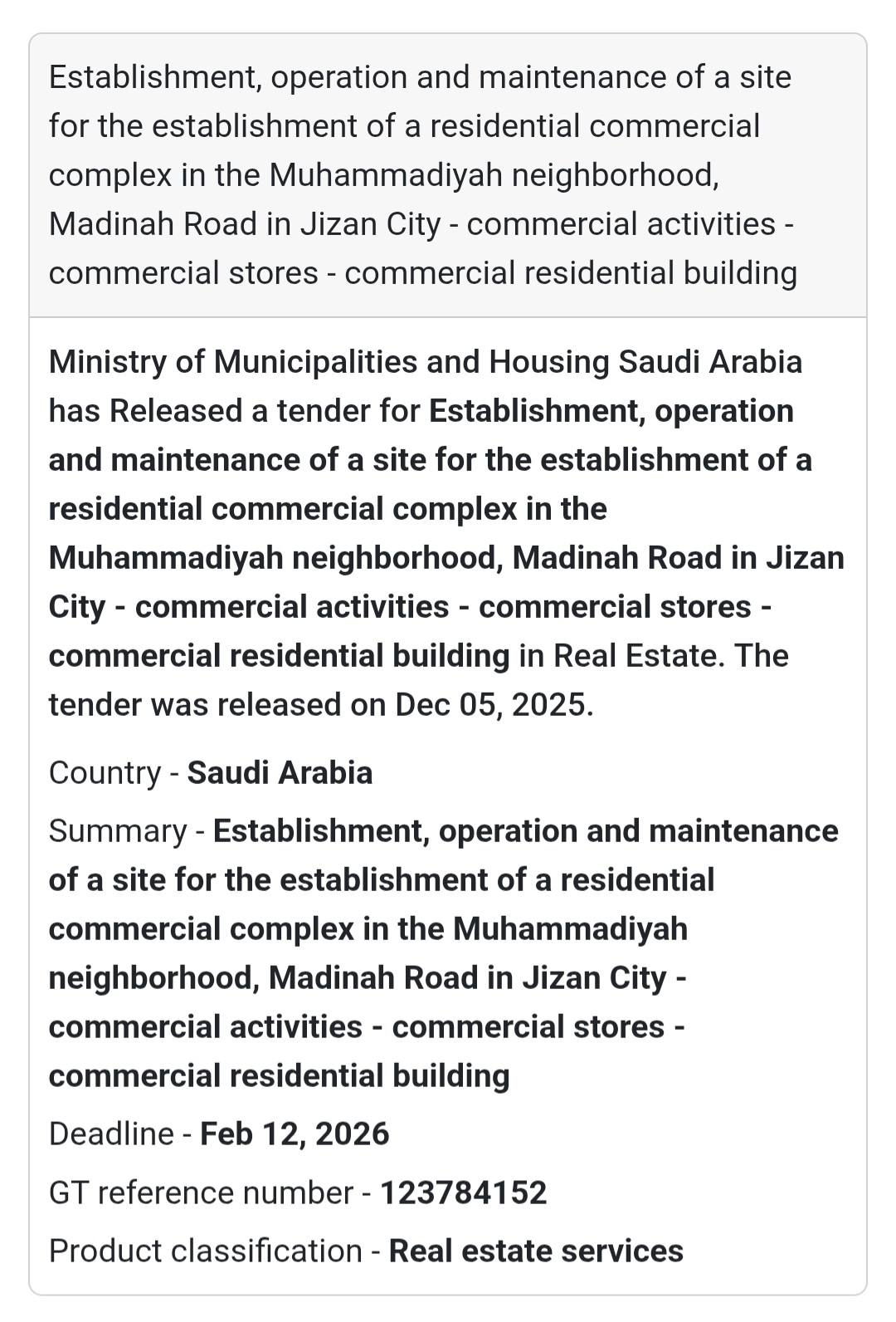 🚨 New Tender Alert – Saudi Arabia 🌍