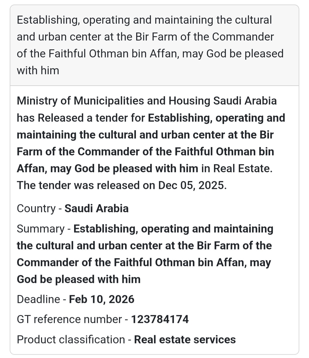 🚨 New Tender Alert – Saudi Arabia 🌍