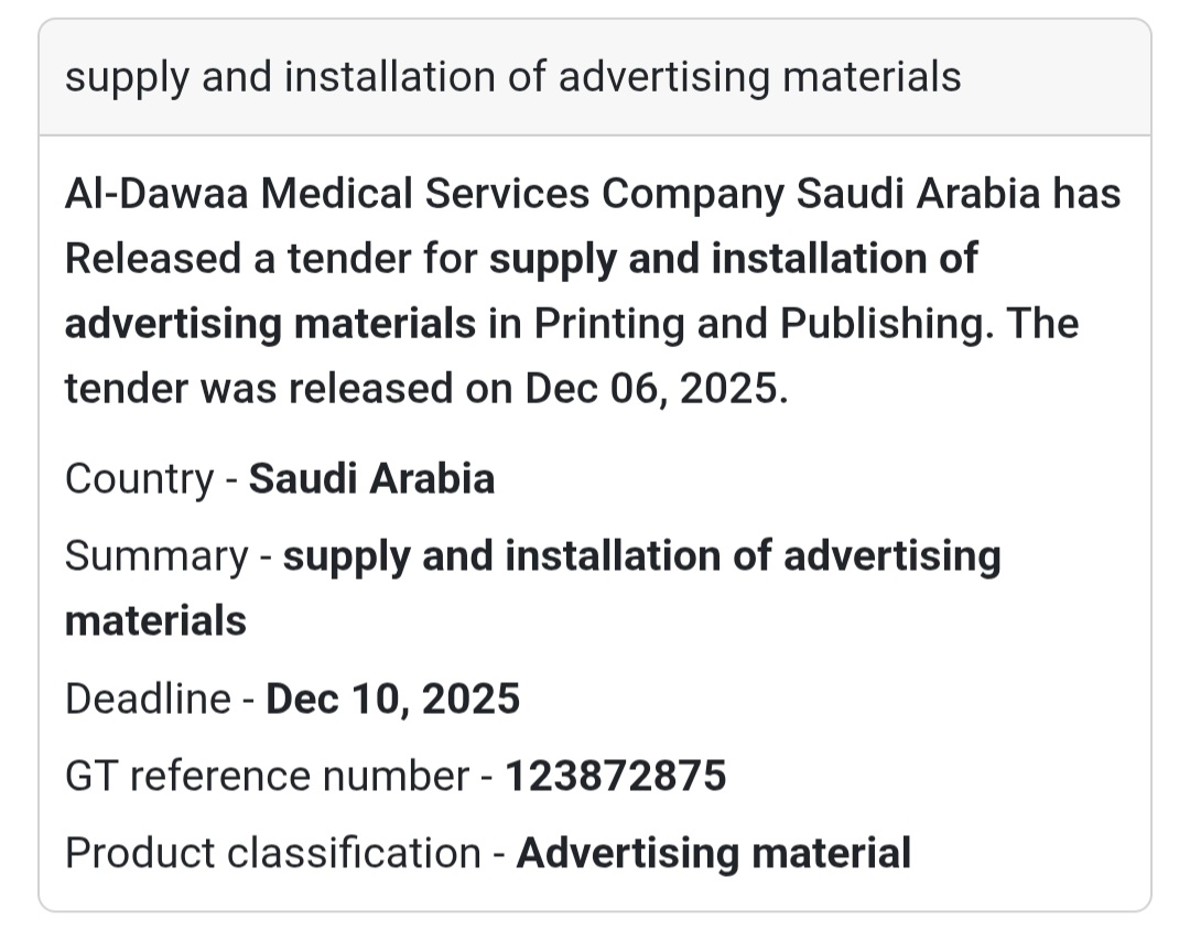 🚨 New Tender Alert – Saudi Arabia 🇸🇦