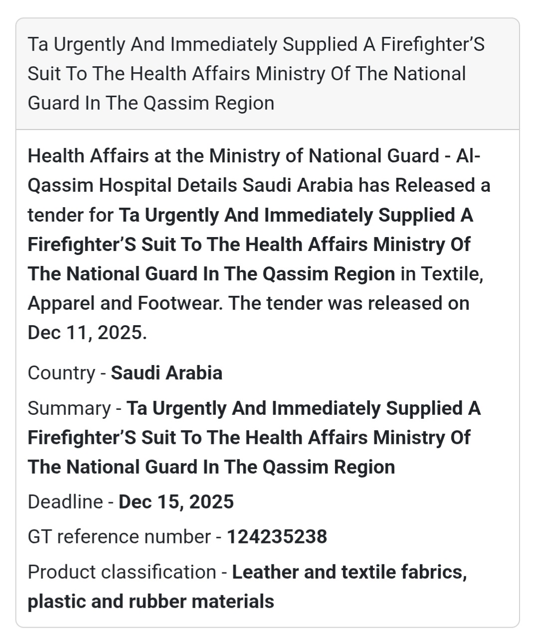 📢 New Tender Alert – Saudi Arabia