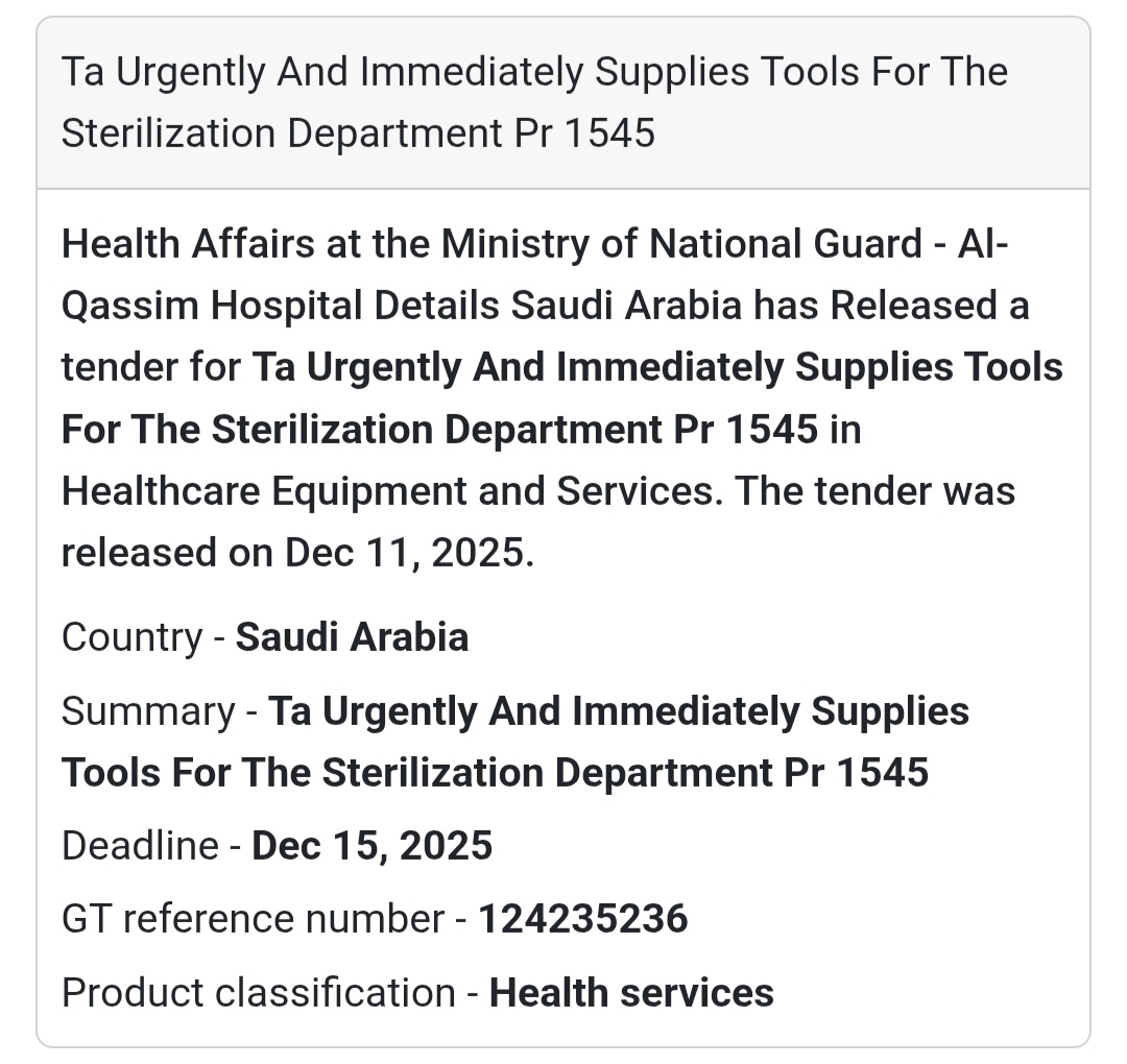 📢 New Tender Alert – Saudi Arabia