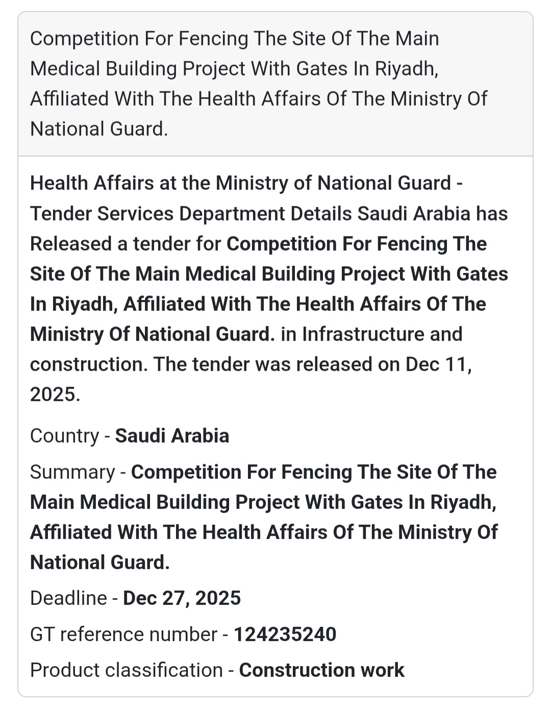 📢 New Tender Alert – Saudi Arabia