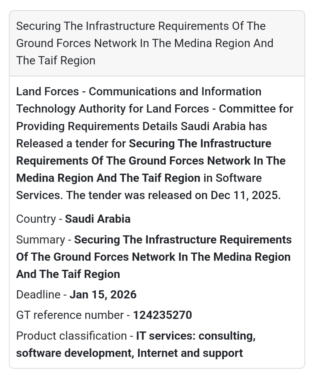📢 New IT Tender Alert – Saudi Arabia