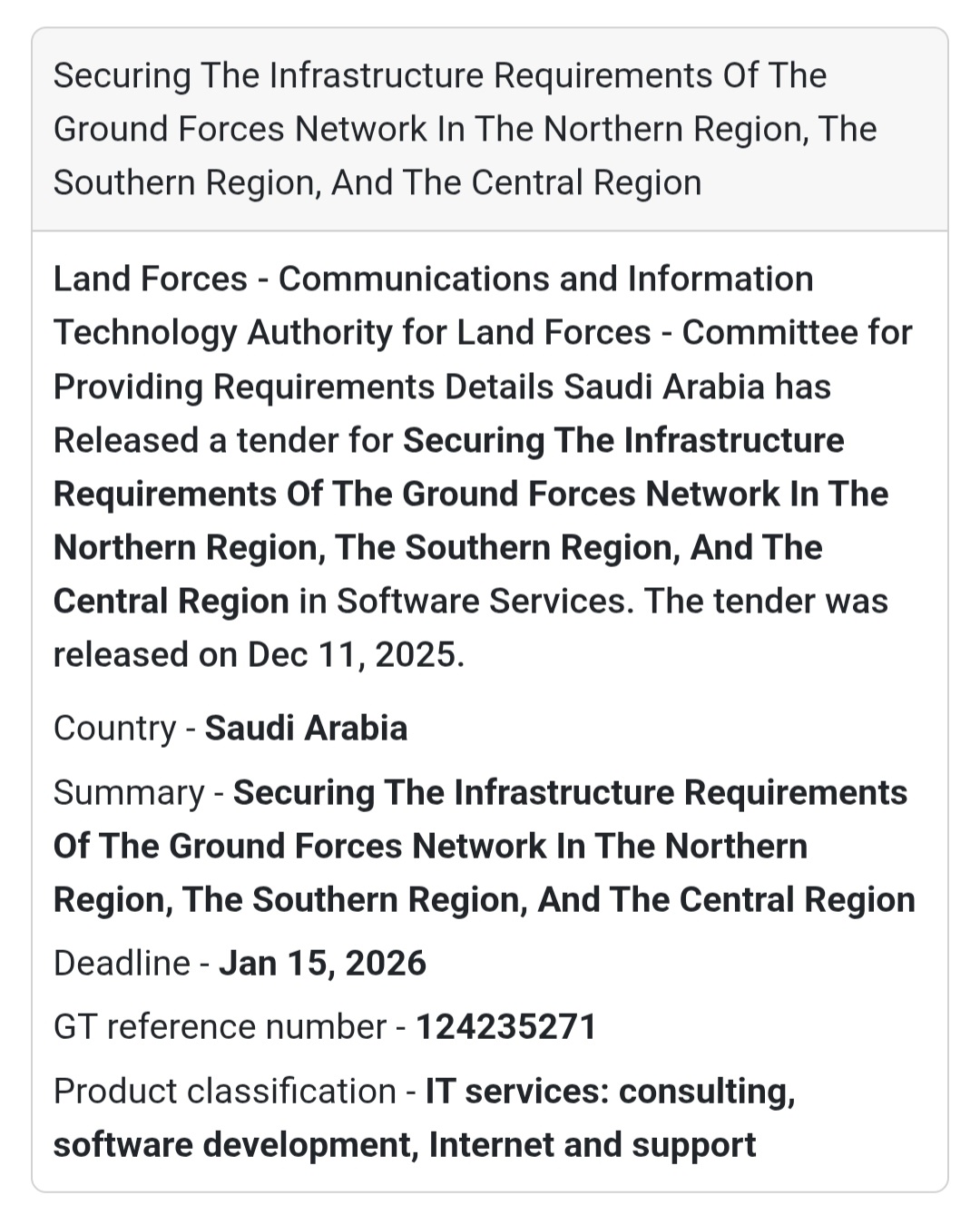 📢 New Defence IT Tender Alert – Saudi Arabia