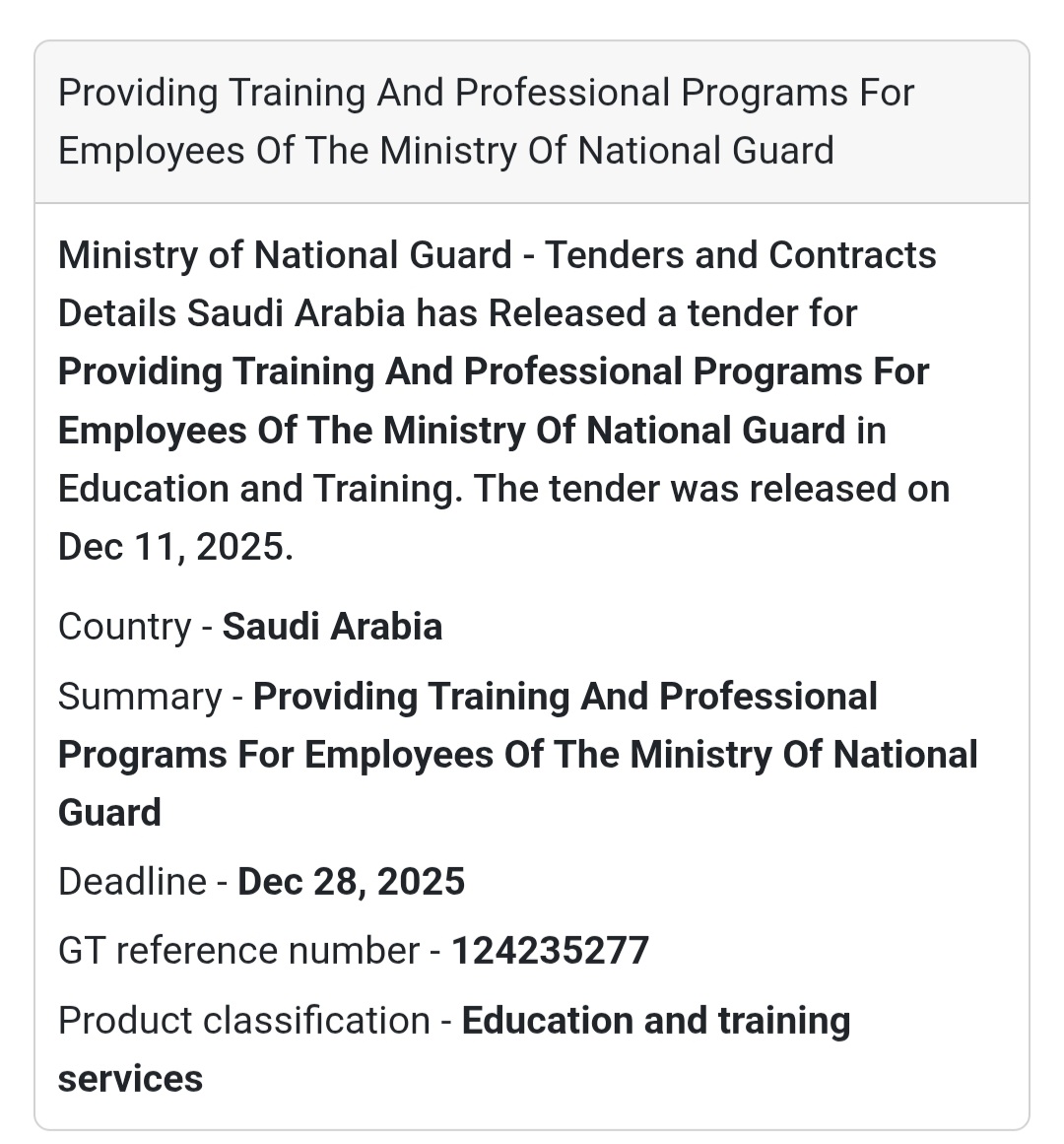 🚨 Education & Training Tender – Saudi Arabia 🇸🇦🎓