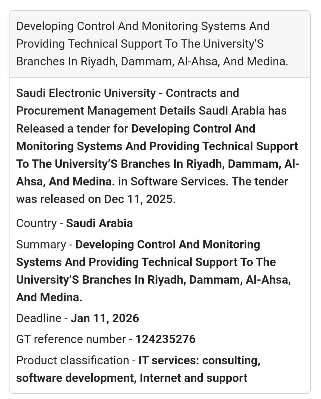 🚨 New IT Services Tender – Saudi Arabia 🇸🇦💻