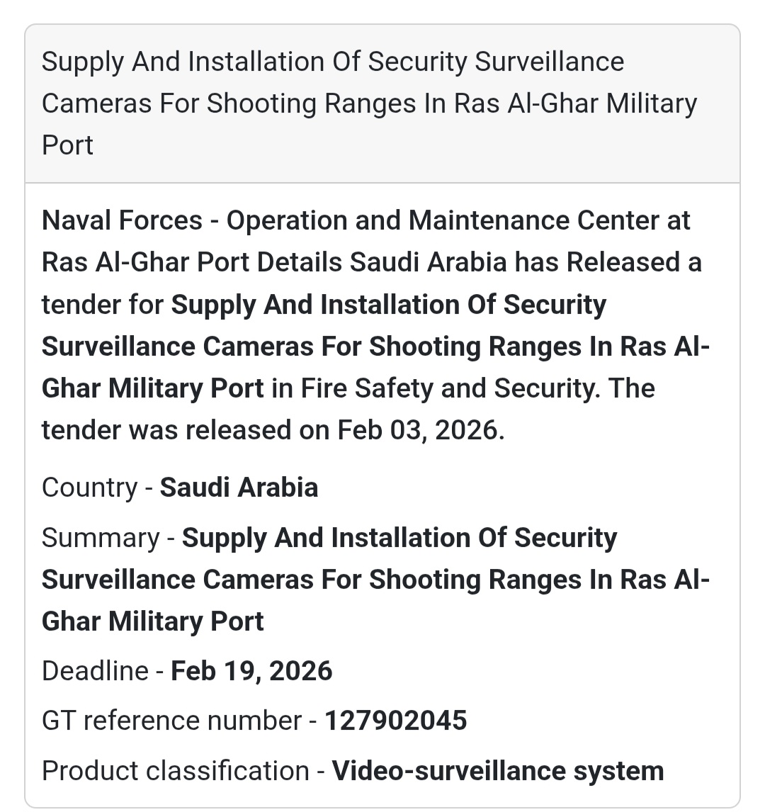 🇸🇦 New Tender Alert: Security Surveillance Cameras